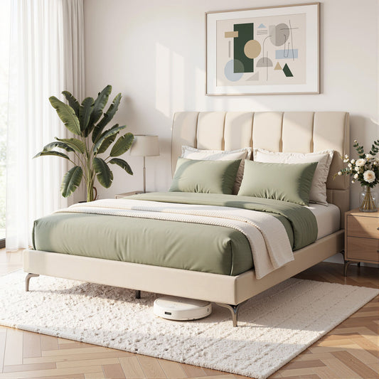 TWSC Queen Bed Frame Upholstered Platform Bed with Tufted Headboard 300kg Support