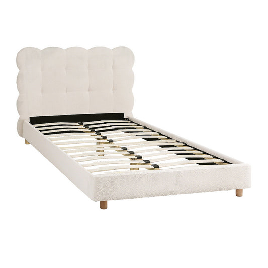 TWSC King Single Bed Frame Cloud Headboard Boucle Fabric Mattress Platform Base White