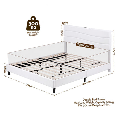 Artiss Double Bed Frame with Adjustable Headboard Platform Base Linen Fabric Charging Ports