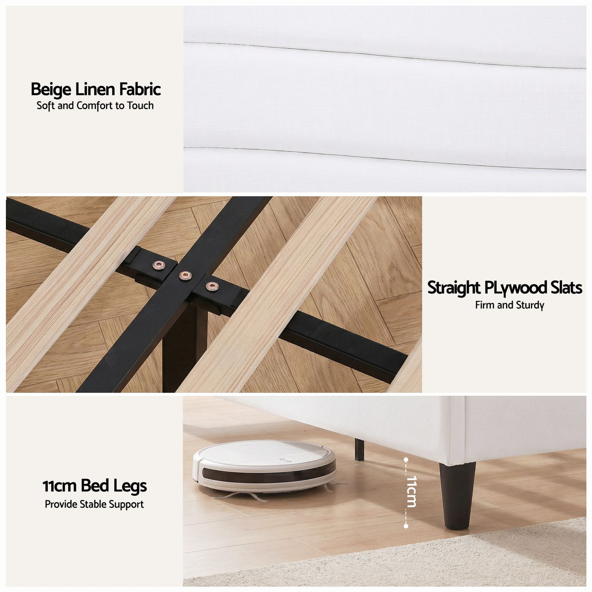 TWSC Queen Bed Frame with Storage Adjustable Headboard Platform Base Linen Fabric Charging Ports