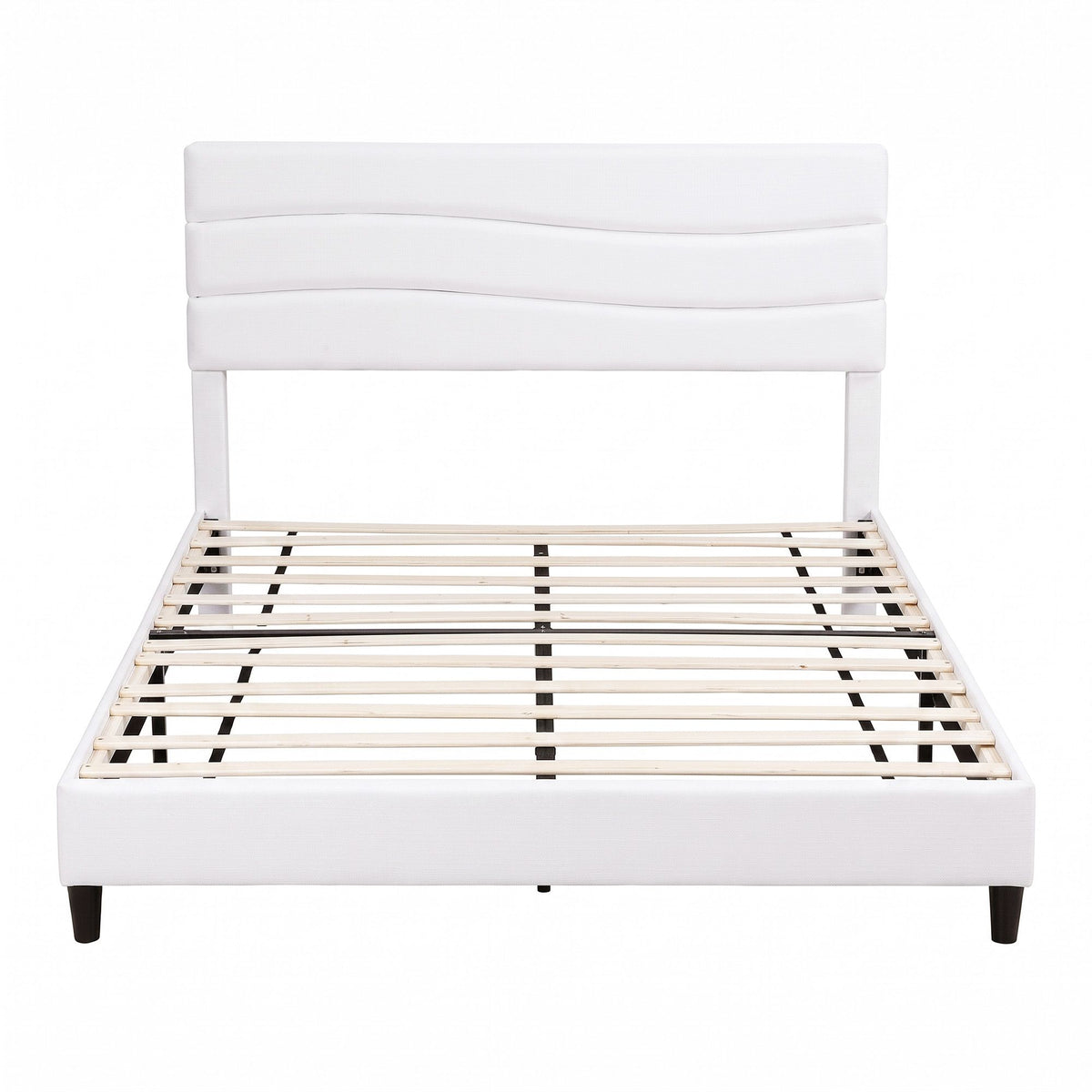 TWSC Queen Bed Frame with Storage Adjustable Headboard Platform Base Linen Fabric Charging Ports