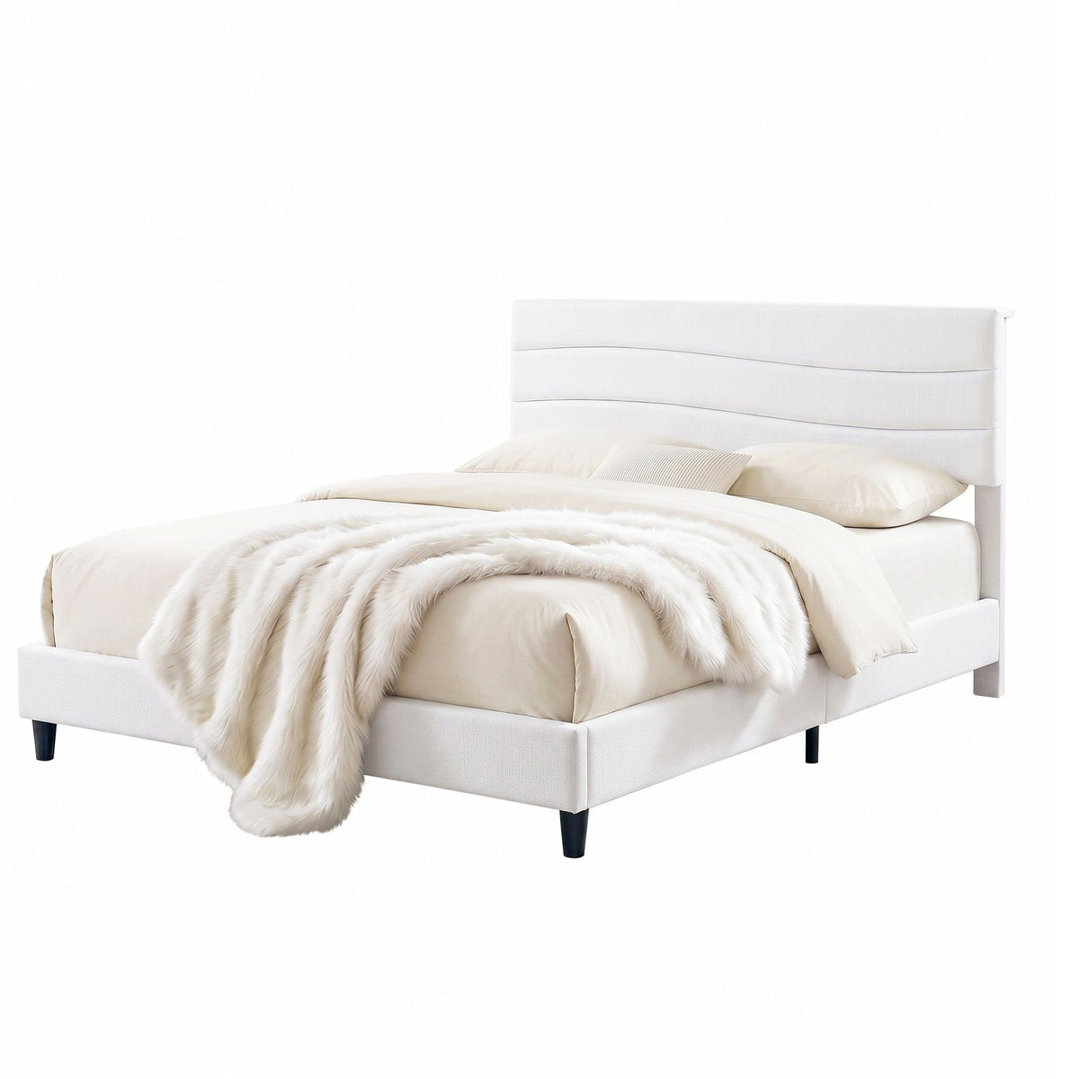 TWSC Queen Bed Frame with Storage Adjustable Headboard Platform Base Linen Fabric Charging Ports