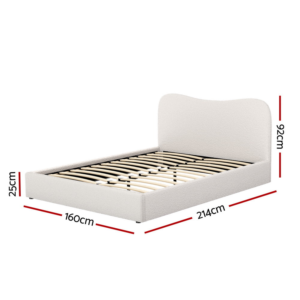 Bed Frame – Boucle Upholstery, Queen Size, Beige