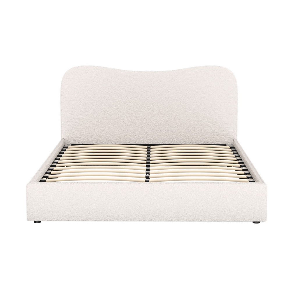 Bed Frame – Boucle Upholstery, Queen Size, Beige