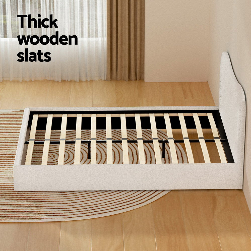 Bed Frame – Boucle Upholstery, Queen Size, Beige