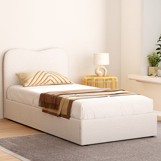 Dara Bed Frame – Boucle Upholstery, Single Size, Beige