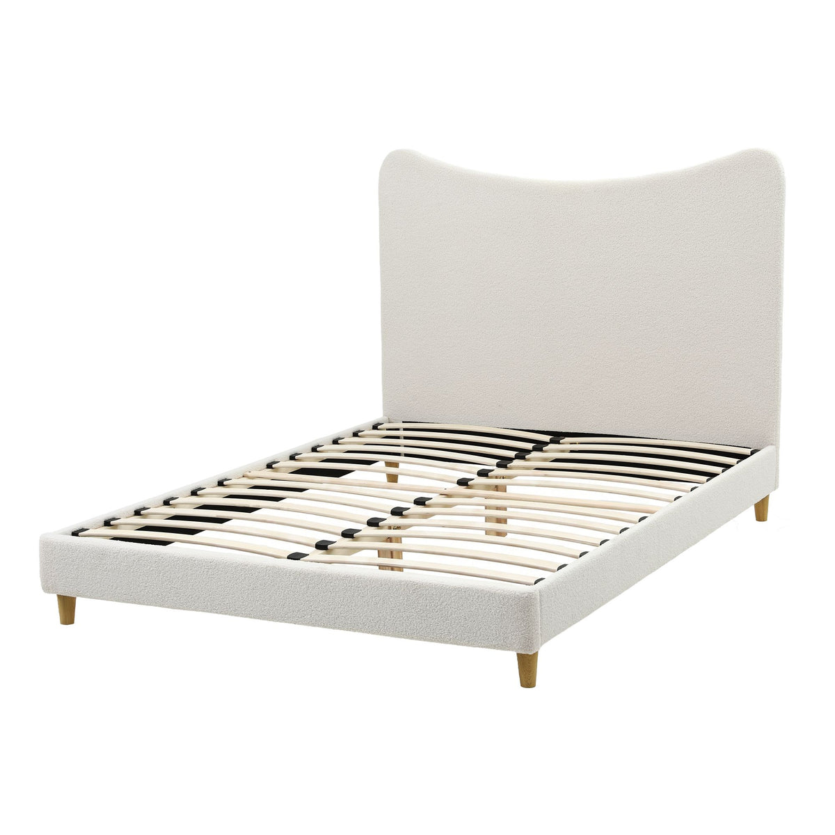 TWSC Double Bed Frame with Boucle Headboard, Beige, 300kg Capacity