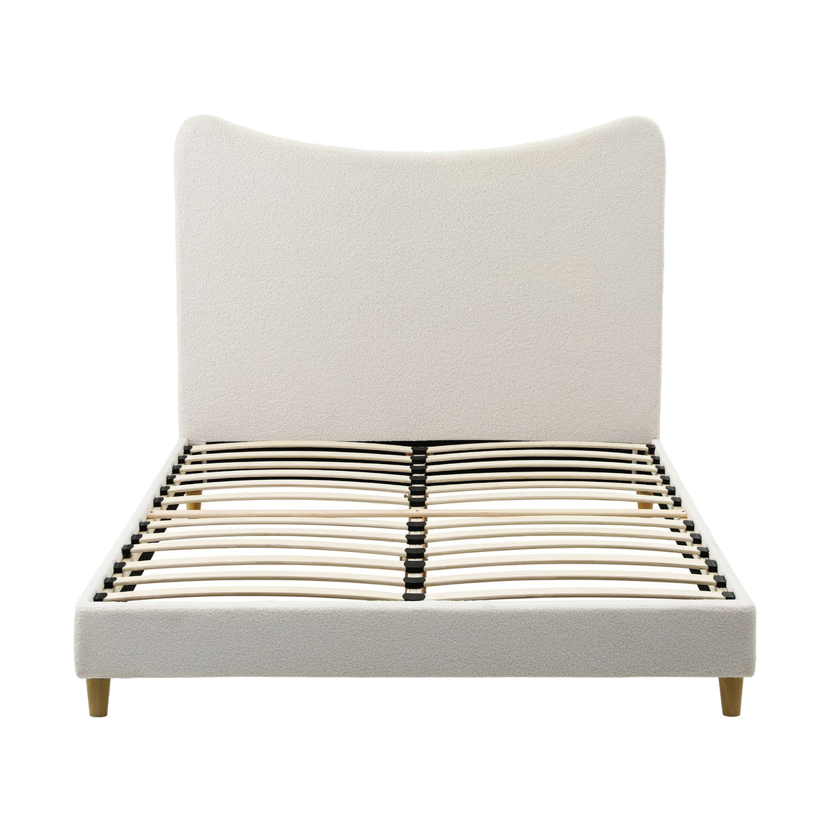 TWSC Double Bed Frame with Boucle Headboard, Beige, 300kg Capacity