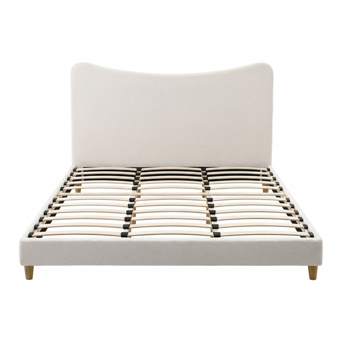 TWSC King Bed Frame with Boucle Headboard, Beige, 300kg Capacity