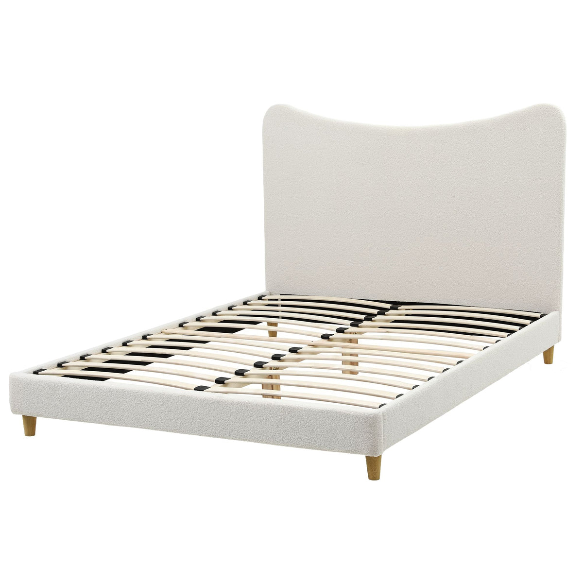 TWSC Queen Bed Frame with Boucle Headboard, Beige, 300kg Capacity