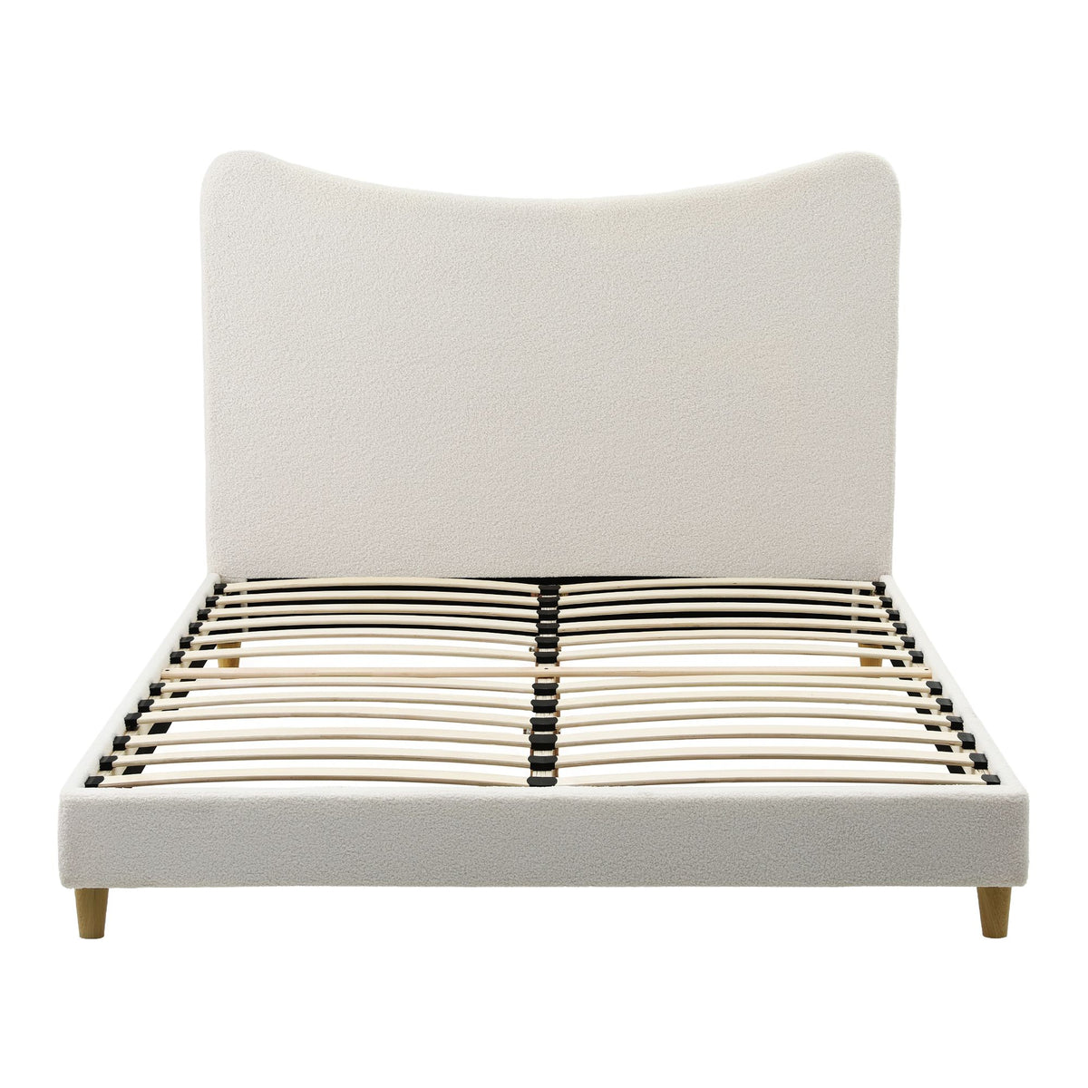 TWSC Queen Bed Frame with Boucle Headboard, Beige, 300kg Capacity