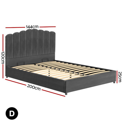 TWSC Bed Frame Double Size Velvet Grey FION