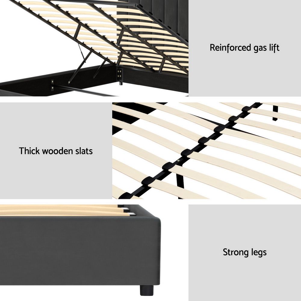 Bed Frame – Velvet Upholstery, Gas Lift Storage, King Size, Grey