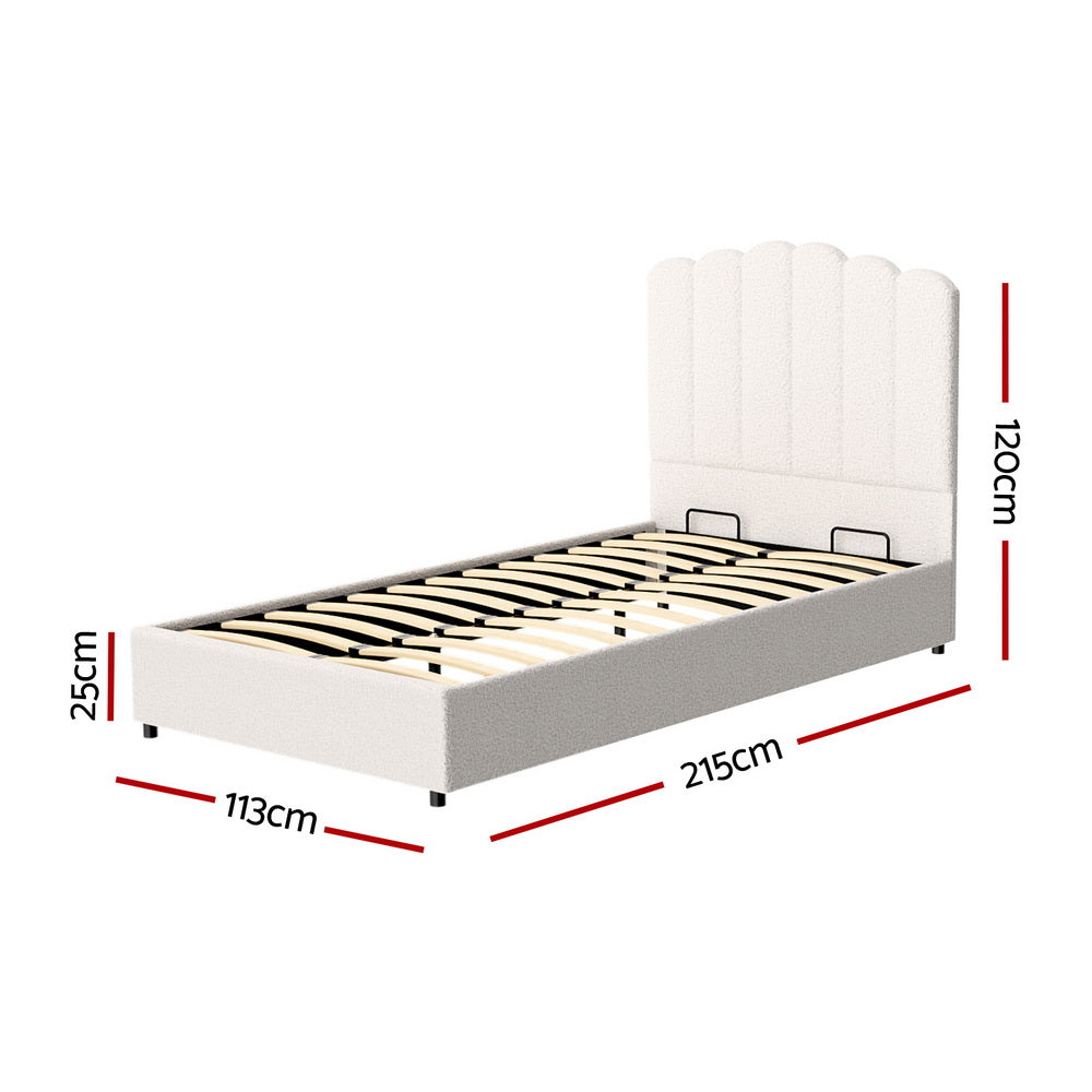 Fion Bed Frame – Boucle Upholstery, King Single with Storage