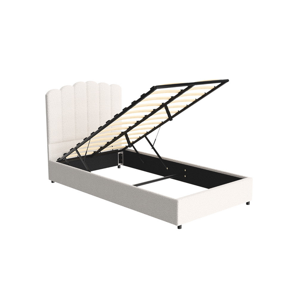 Fion Bed Frame – Boucle Upholstery, King Single with Storage