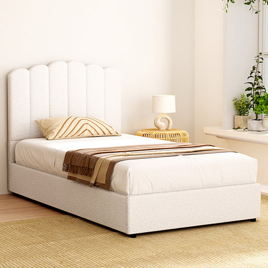 Fion Bed Frame – Boucle Upholstery, King Single with Storage