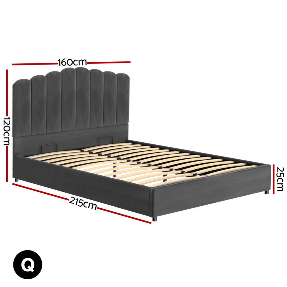 TWSC Bed Frame Queen Size Velvet Grey FION