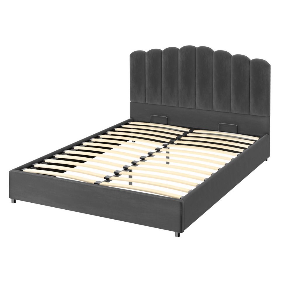 TWSC Bed Frame Queen Size Velvet Grey FION