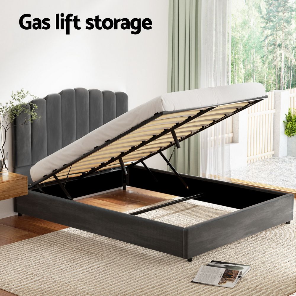 TWSC Bed Frame Queen Size Velvet Grey FION