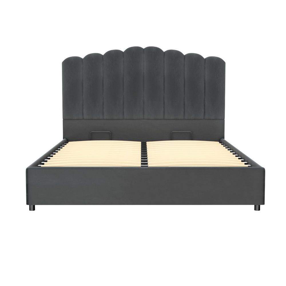 TWSC Bed Frame Queen Size Velvet Grey FION
