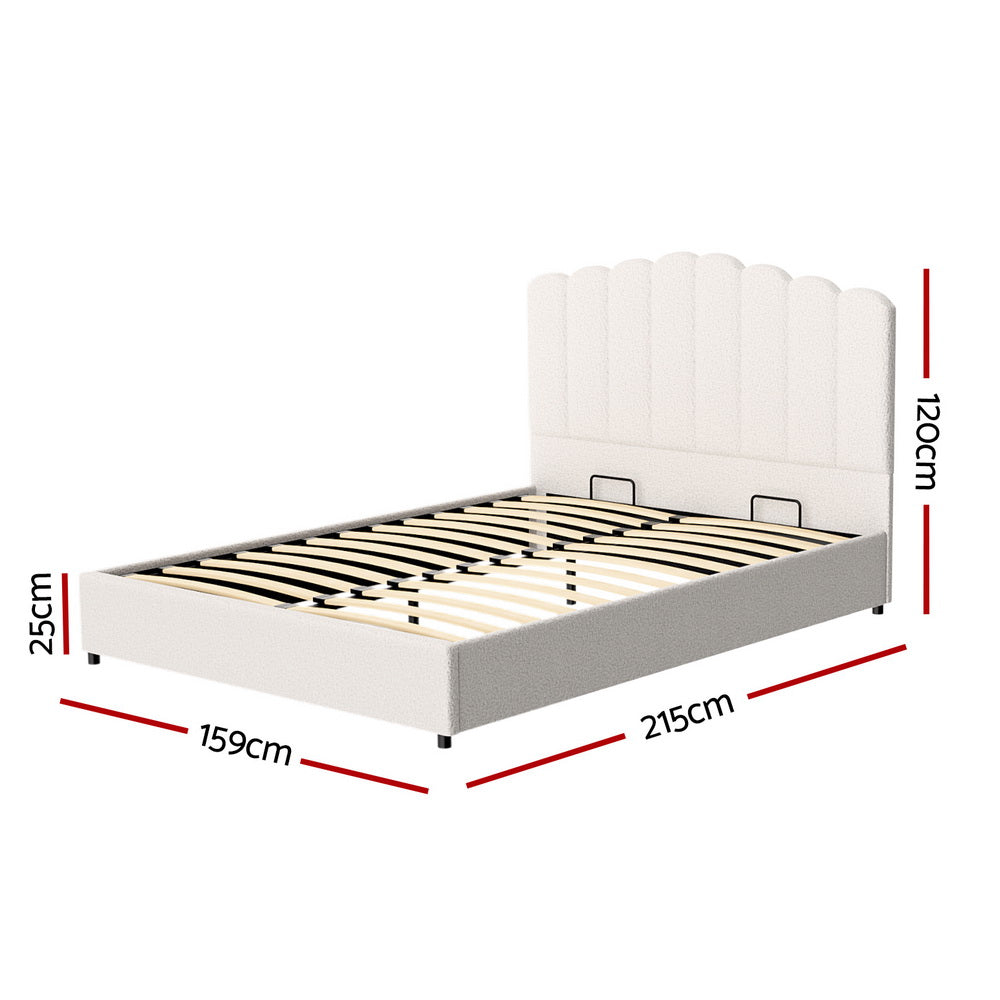 Fion Bed Frame – Boucle Upholstery, Queen Size, White