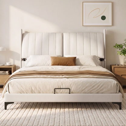 Artiss Queen Size Bed Frame with Adjustable Headboard, PU Leather