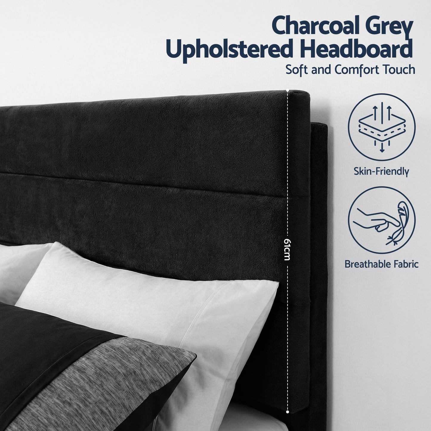 King Bed Frame – Black Velvet Upholstered Platform with Geometric Headboard