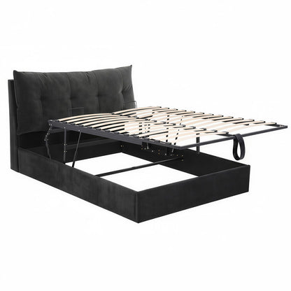 TWSC Queen Bed Frame with Horizontal Gas Lift Storage with LED Light USB Type-C Charging Station Black Velvet