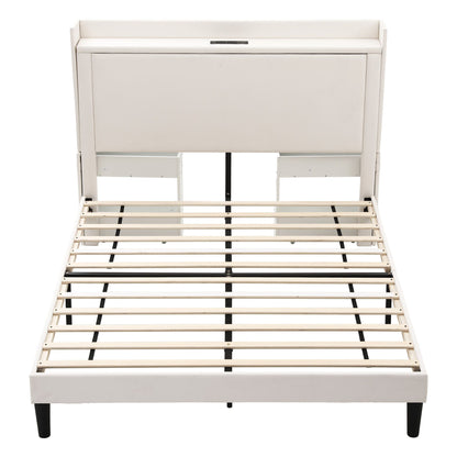 Artiss Double Bed Frame with USB Charging and Side Storage Shelves Beige
