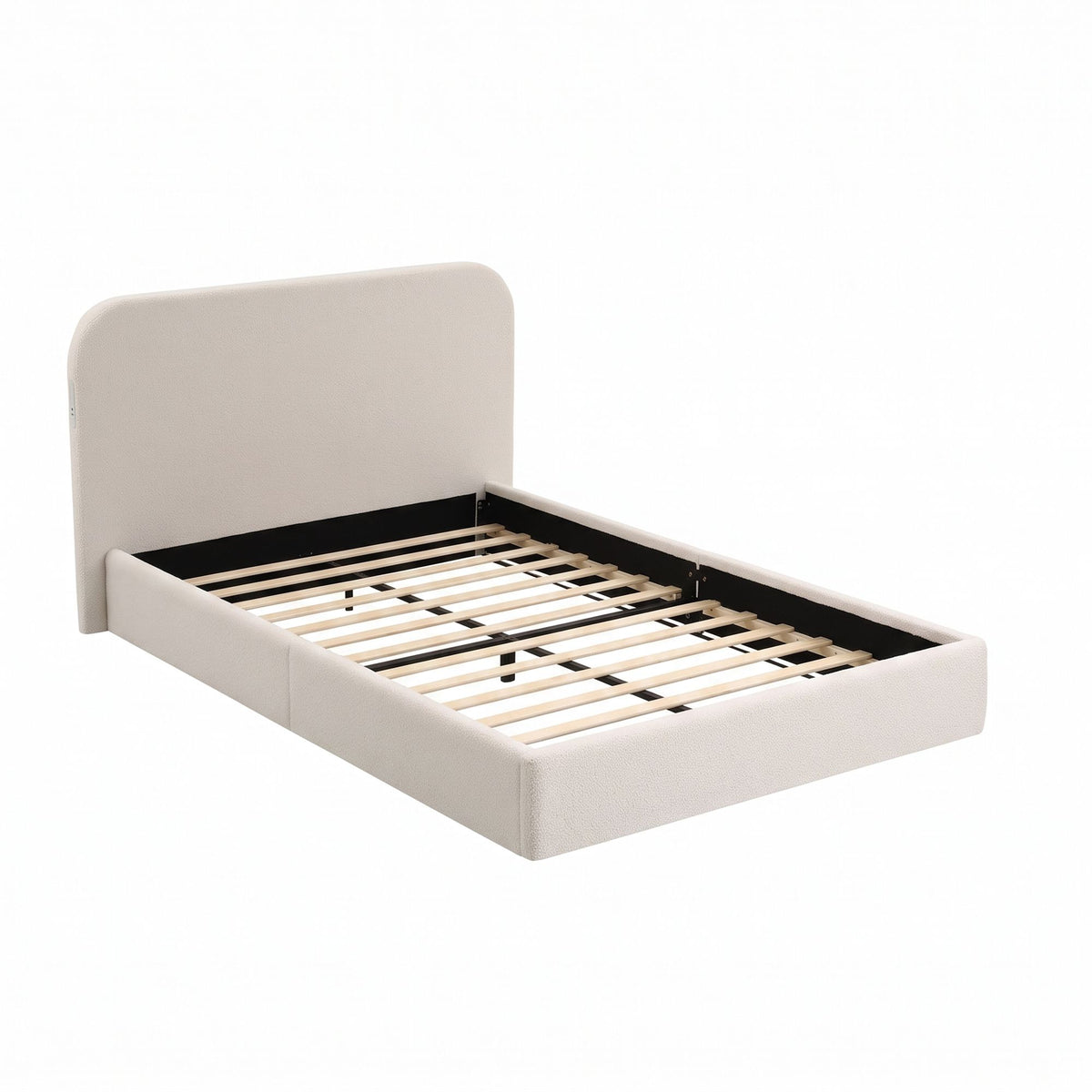 TWSC Double Bed Frame with 100cm Bouclé Headboard, USB-C & Night Lights