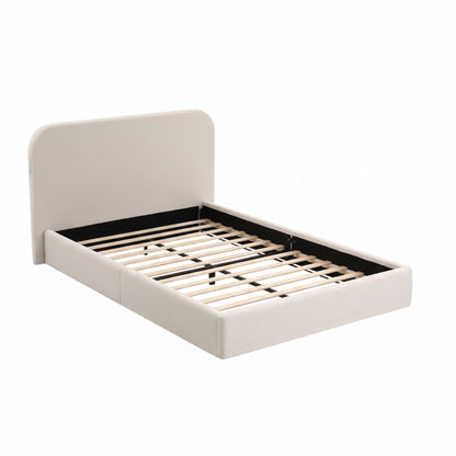 TWSC Double Bed Frame with 100cm Bouclé Headboard, USB-C & Night Lights