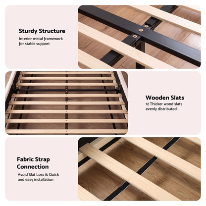 TWSC Double Bed Frame with 100cm Bouclé Headboard, USB-C & Night Lights