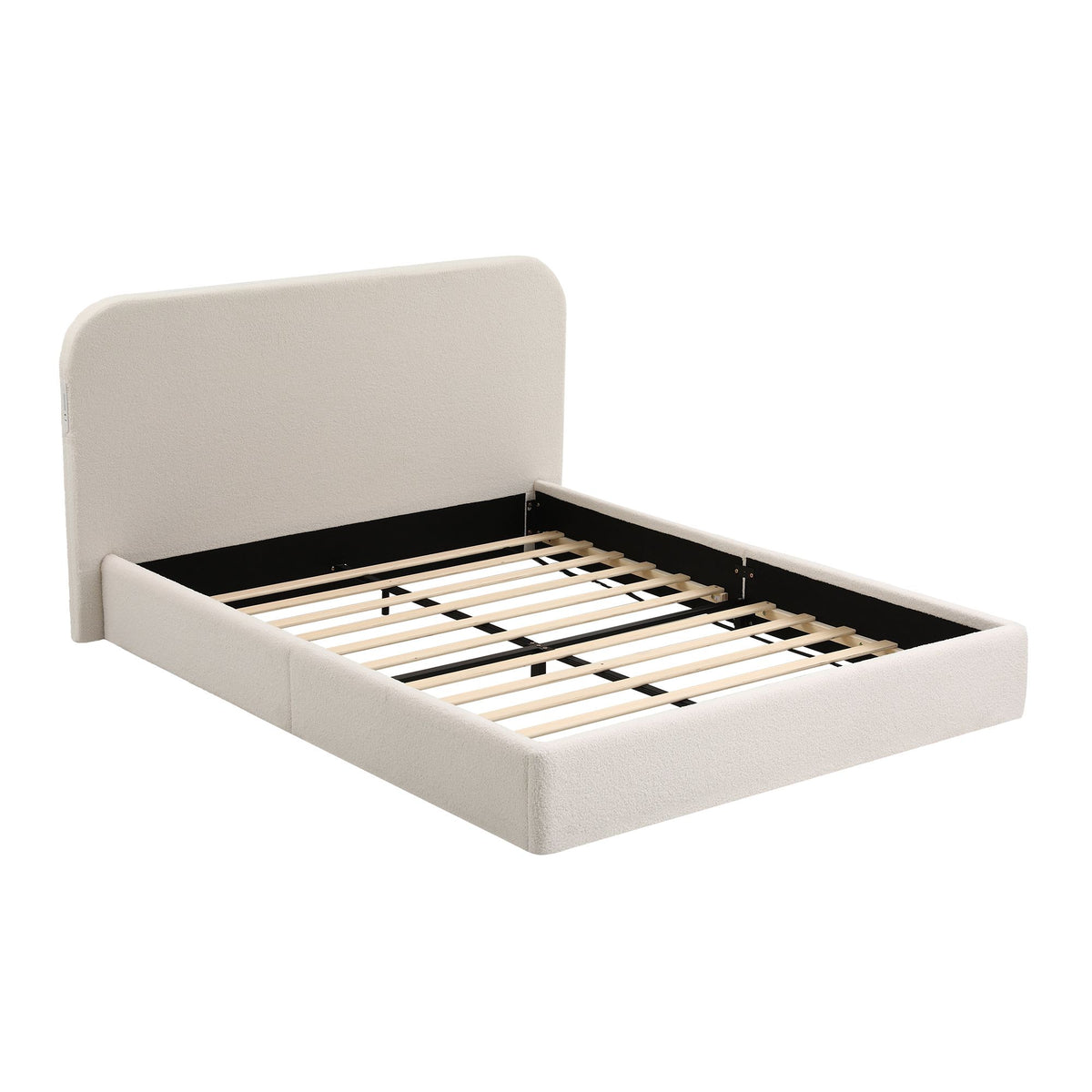 TWSC Queen Bed Frame with Bouclé Headboard, USB-C Charging & Night Lights