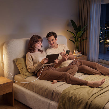 TWSC Queen Bed Frame with Bouclé Headboard, USB-C Charging & Night Lights