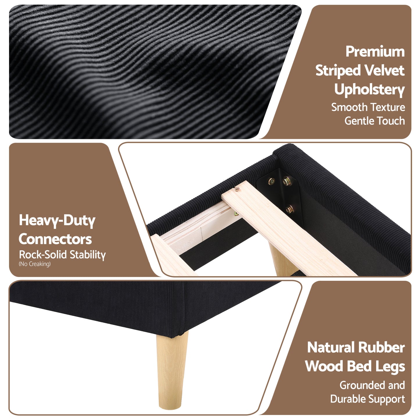 Double Bed Frame with Adjustable Headboard and Mood Lighting – Black Velvet Upholstery