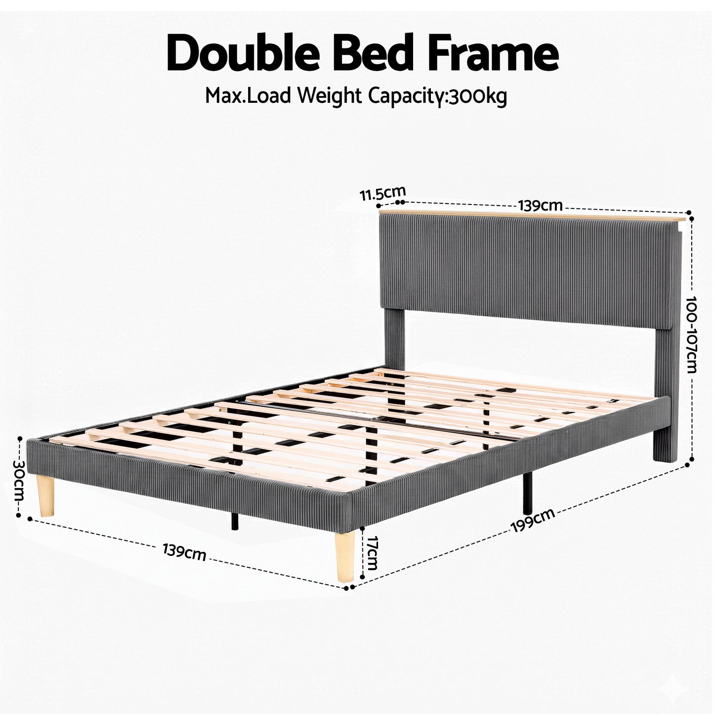 Double Bed Frame with Adjustable Headboard and RGB Mood Lighting, Grey Velvet Upholstery