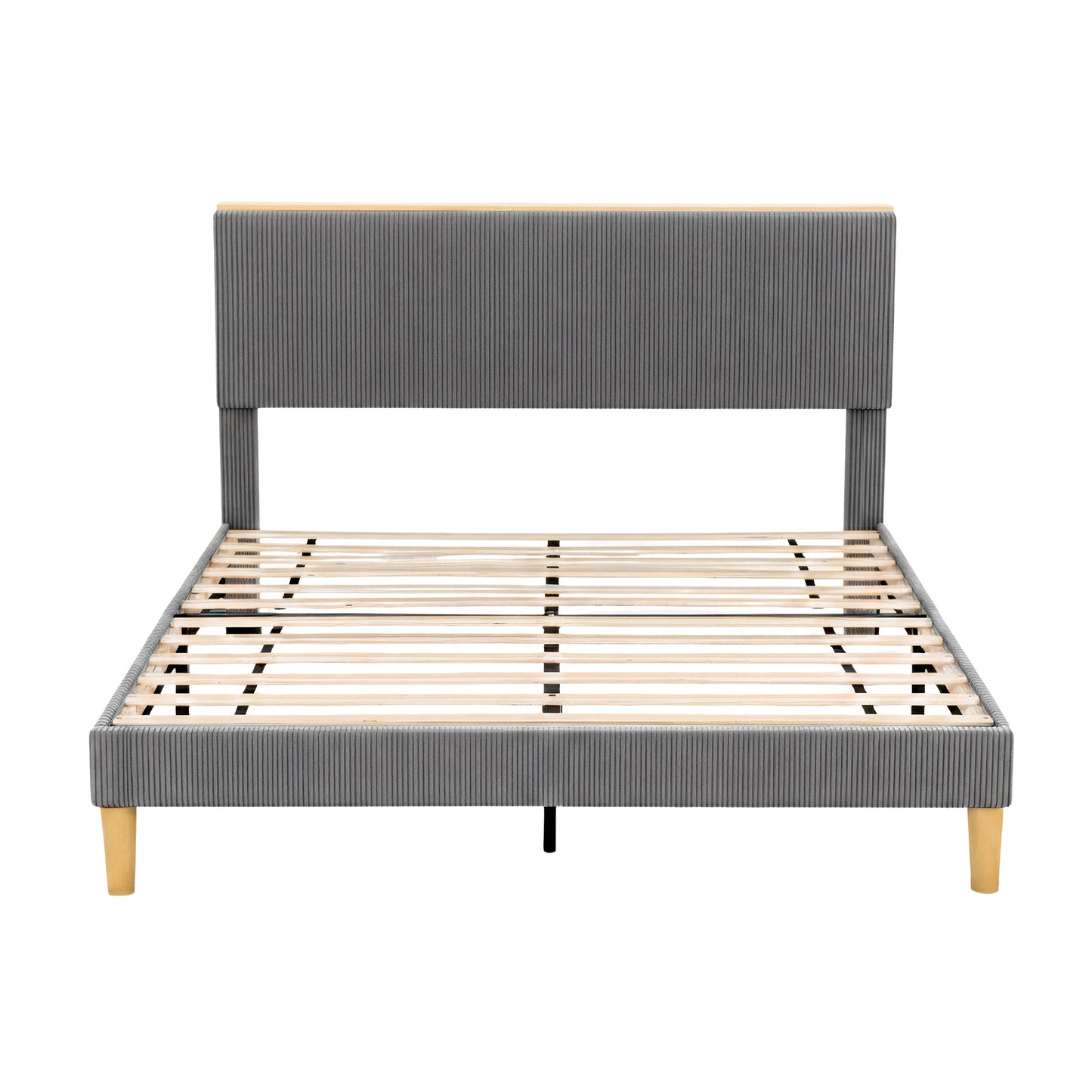 Queen Bed Frame – Adjustable Upholstered Headboard, Grey Velvet with Mood Lighting