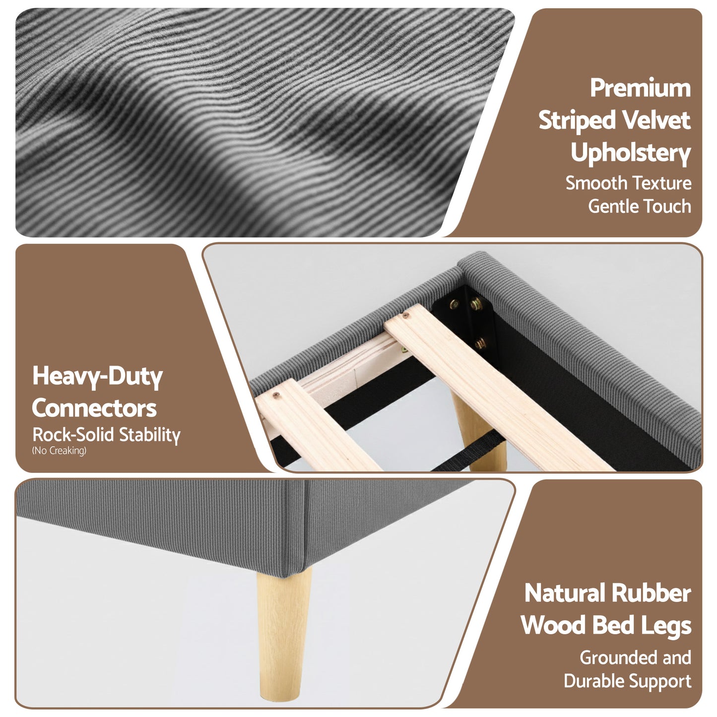 Queen Bed Frame – Adjustable Upholstered Headboard, Grey Velvet with Mood Lighting