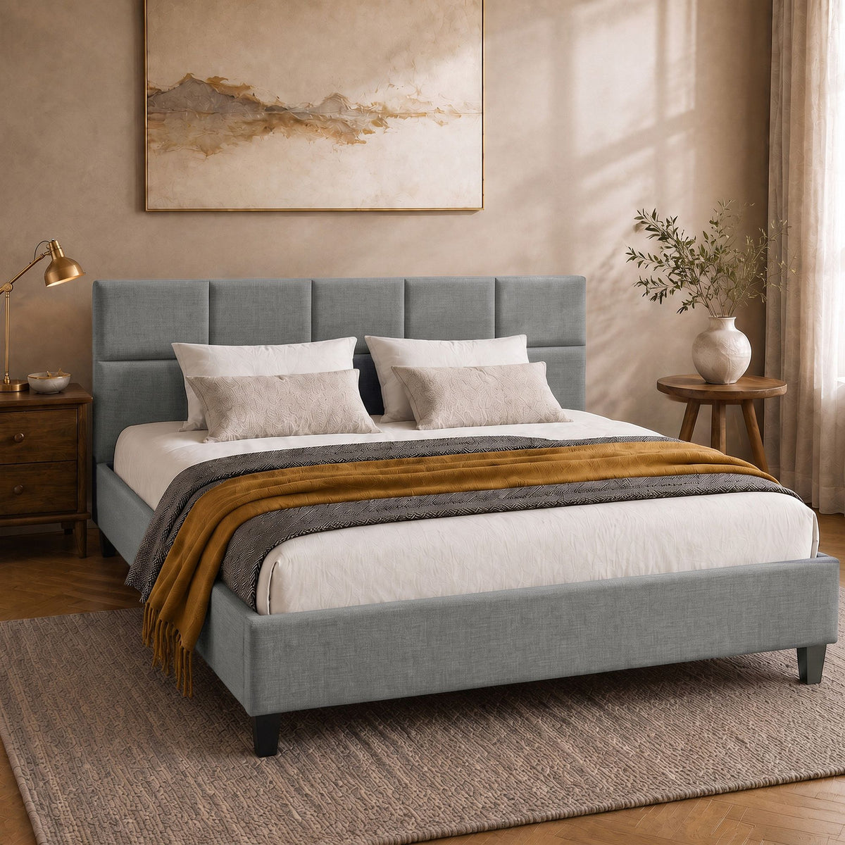 TWSC Bed Frame Queen Size Grey TINO