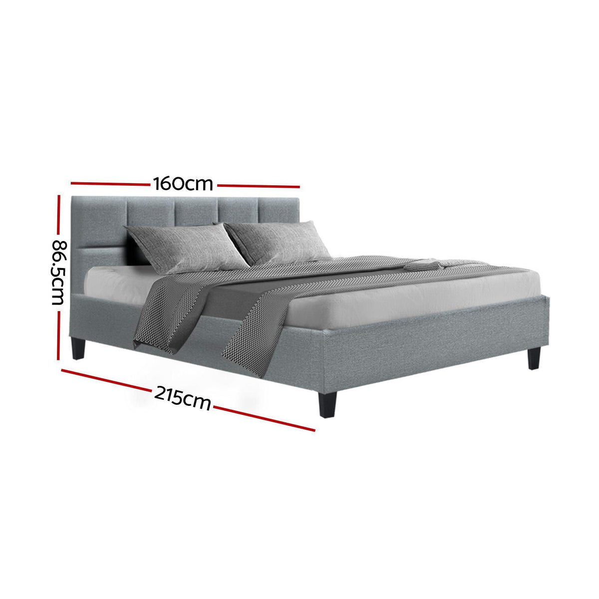 TWSC Bed Frame Queen Size Grey TINO