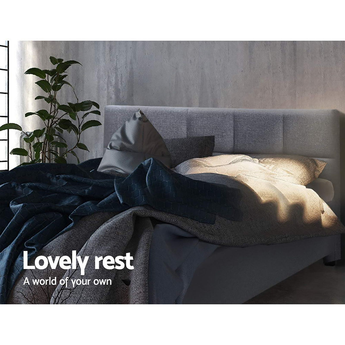 TWSC Bed Frame Queen Size Grey TINO
