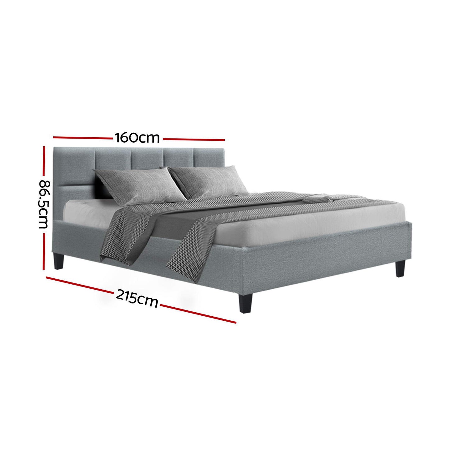 TWSC Bed Frame Queen Size Grey TINO
