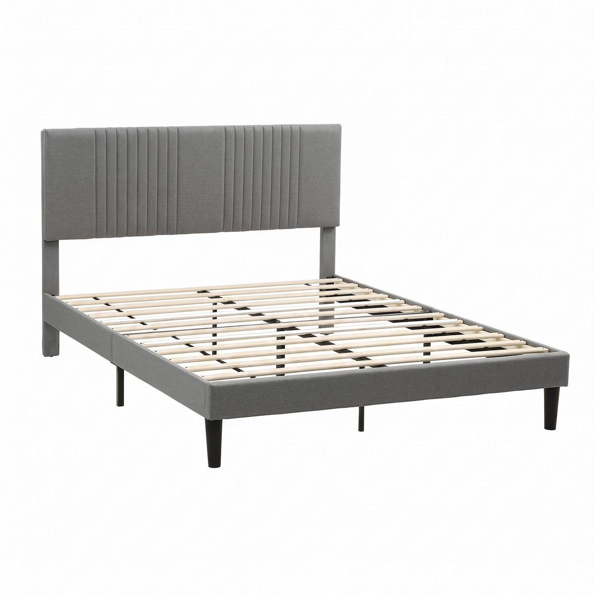 TWSC Double Bed Frame with Adjustable Headboard, Grey, 300kg Capacity