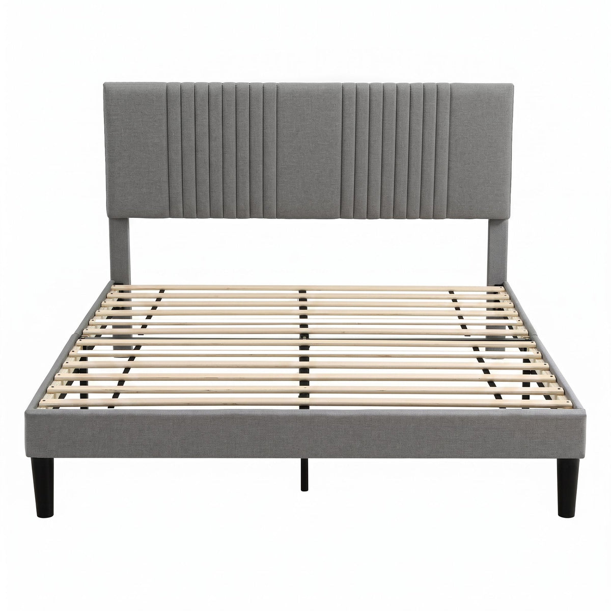 TWSC Double Bed Frame with Adjustable Headboard, Grey, 300kg Capacity