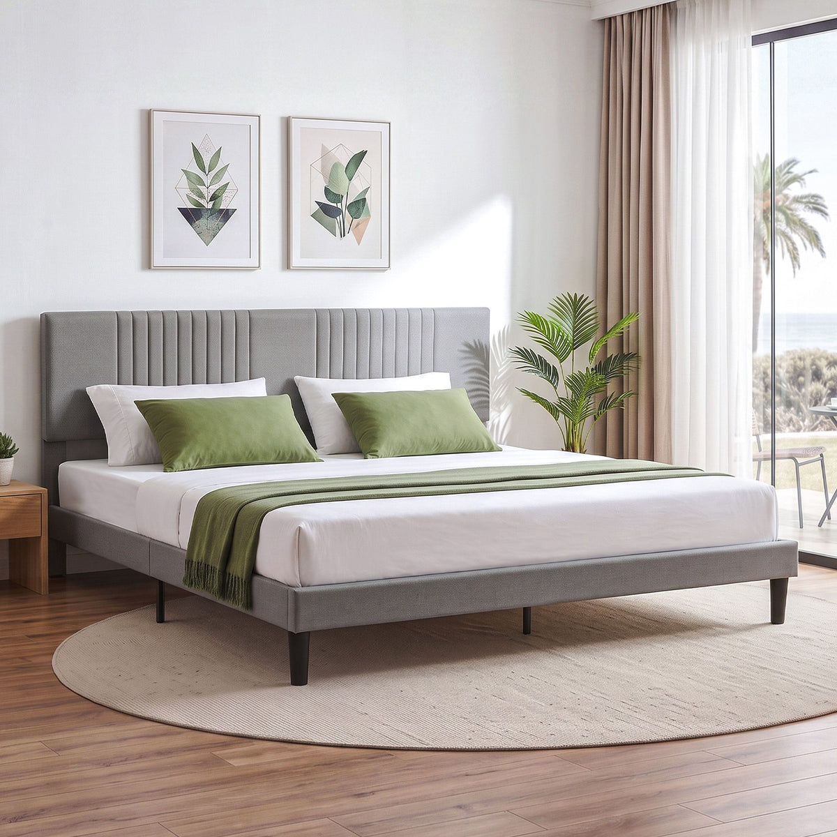 TWSC King Bed Frame with Adjustable Headboard, Grey, 300kg Capacity