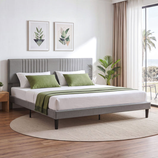 TWSC King Bed Frame with Adjustable Headboard, Grey, 300kg Capacity