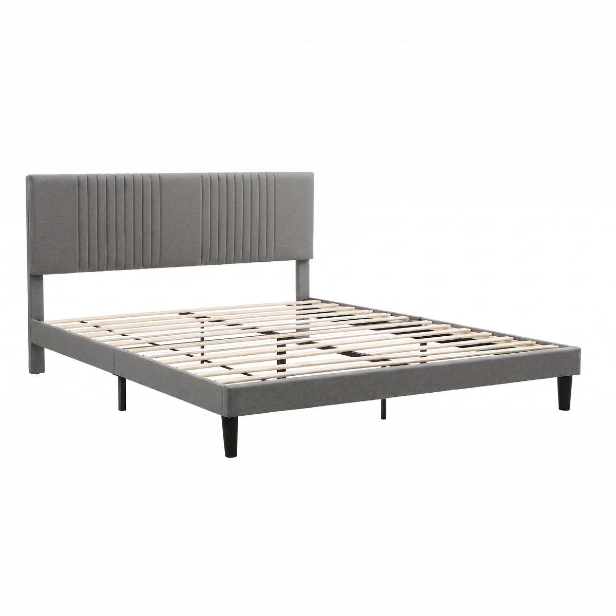 TWSC King Bed Frame with Adjustable Headboard, Grey, 300kg Capacity