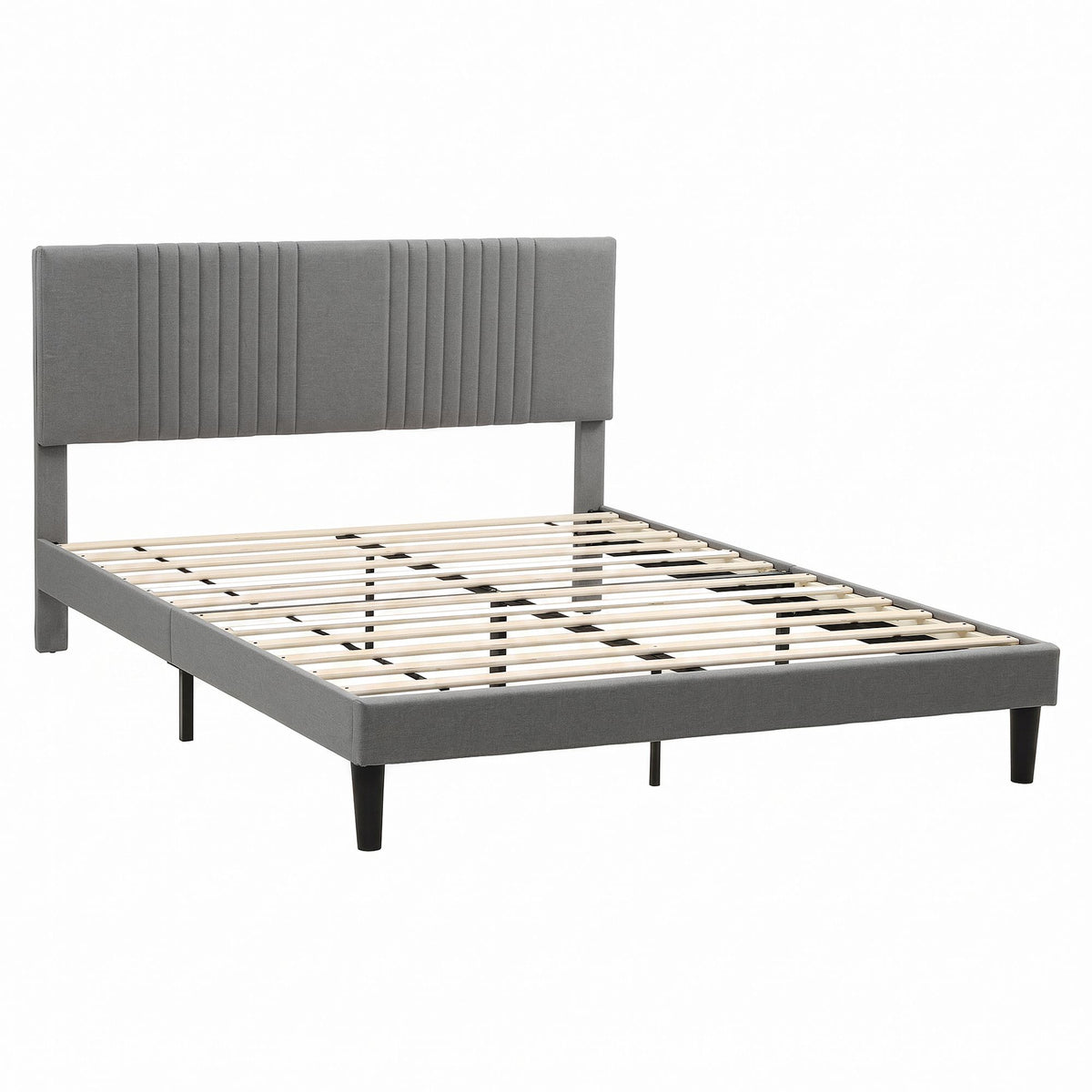 TWSC Queen Bed Frame with Adjustable Headboard, Grey, 300kg Capacity