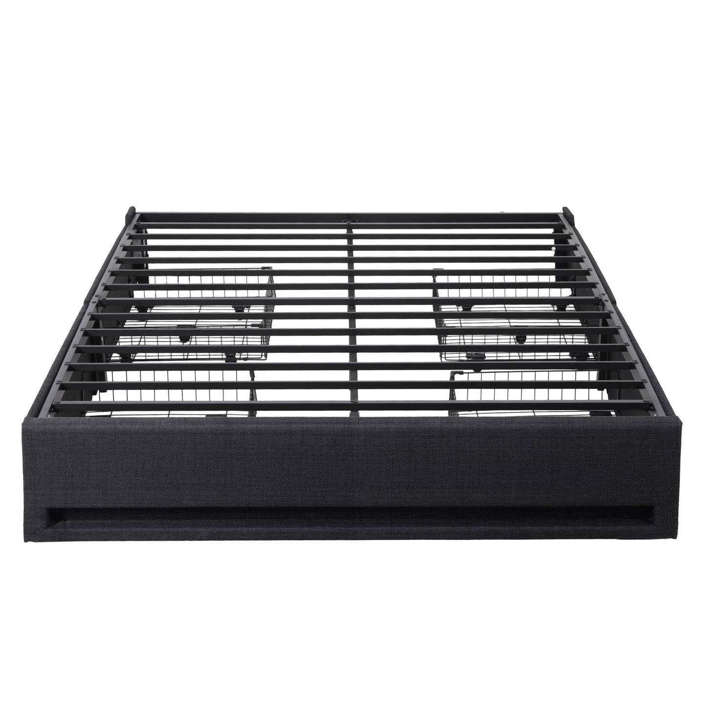 Queen Bed Frame with Storage Drawers, RGB Lights, and Charging Station – Upholstered Fabric