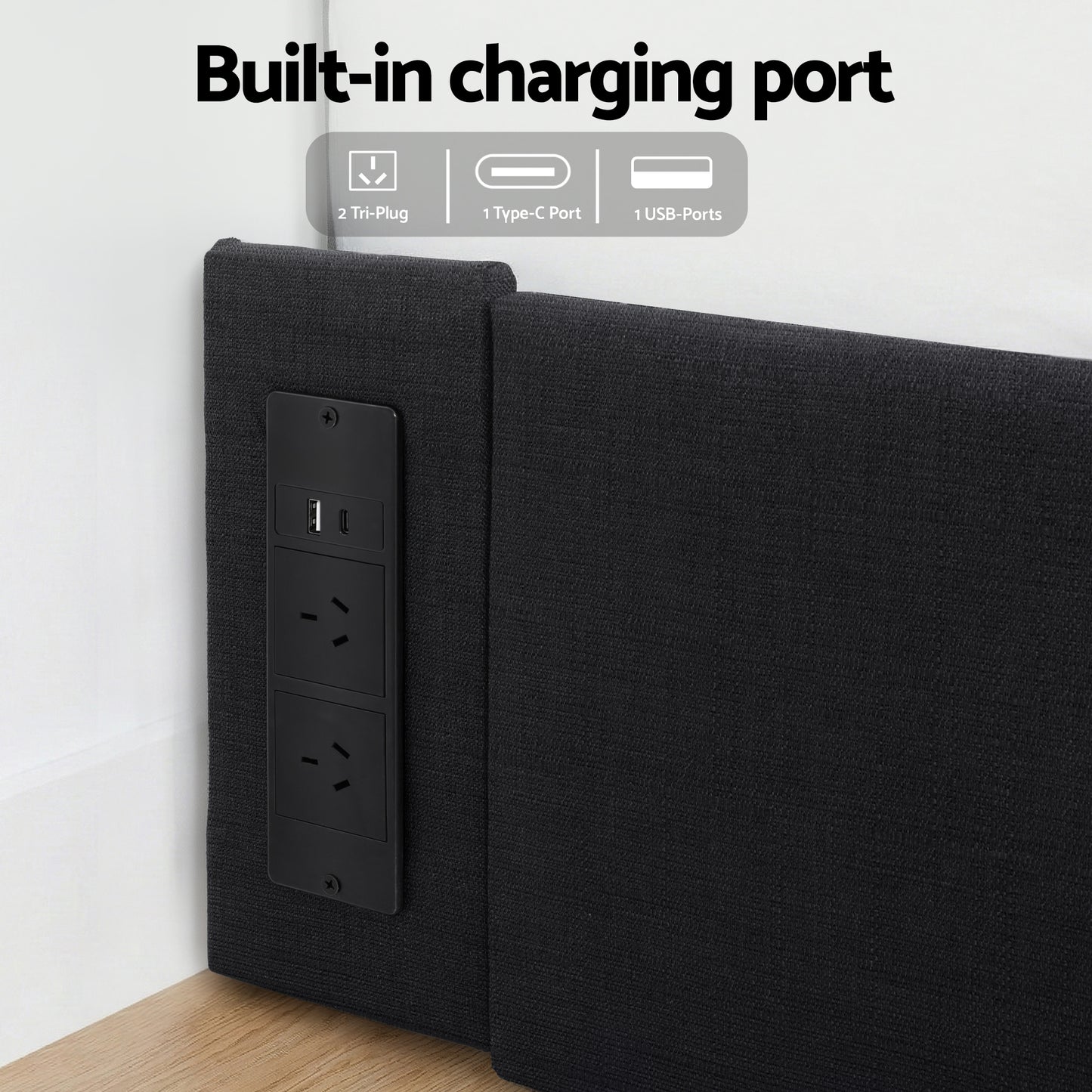 Queen Bed Frame with Storage Drawers, RGB Lights, and Charging Station – Upholstered Fabric